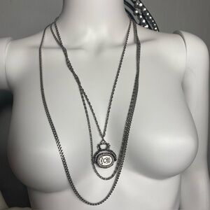 vintage Goldette multi-strand necklace with a swivel watch fob pendant